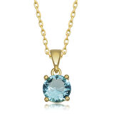 Gold Turkuaz Taşlı Yuvarlak  Zirkon Taşlı 925 Ayar Gümüş Kadın Kolye