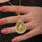 Gold Tuğralı Zirkon Taşlı 925 Ayar Gümüş Kadın Kolye