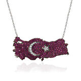 Gümüş Ay Yıldız Türkiye Haritası Kadın Kolye