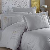 Premium Diva Gri - Poplin Çift Kişilik Nakışlı Nevresim Takımı