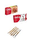 Beyaz Kahve Seramik Kili 500 gr Modelaj Kalemi Ebeşuar 5 Li Ahşap Set H.s