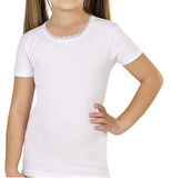 Özkan 42781 10'lu Paket Kız Çocuk Pamuklu Süprem Yakası Dantel Detaylı Esnek Rahat Kısa Kollu Atlet Fanila Tişört