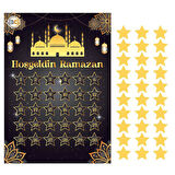 Siyah Gold Lüks Hoşgeldin Ramazan Temalı Stickerlı Ledli Süsleme Seti 7 Parça (Paket:1)