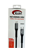 Elba Elb120-2 120w   Type-c To Lightning 1Mt Siyah Örgülü  Şarj Kablosu