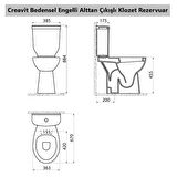 Creavit Bedensel Engelli Alttan Çıkışlı Klozet + Rezervuar + İç Takım + Çınar Yavaş Kapanan Kapak 4 'lü Set