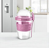 Titiz 600 ml Kaşıklı Yoğurt & Müsli Kabı - Taşınabilir Kase - Pembe
