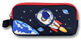 Ümit Çanta Erkek Çocuklar İçin İki Bölmeli Astronot Desenli Kalemlik - Lacivert Kırmızı - 5044