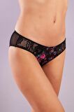 GARDENIA A Plus Siyah Çiçek Desenli Dantel Detaylı Mini Slip Külot