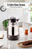 1.5 LT Isı Yalıtımlı Çay Ve Soğuk Su Termosu Füme (12 Saat Sıcak Tutar& İçi Camdır)