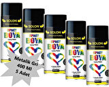 5 Adet Sprey Boya Metalik Gri, 400 Ml