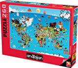Anatolian 260 Parça XL Puzzle - Karikatür Dünya Haritası 3338