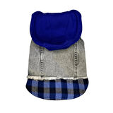 Küçük Irk Köpek için Lacivert Ekoseli Sweatshirt Jean Yelek (2 kg-12 kg arasına uygun bedenlerde)