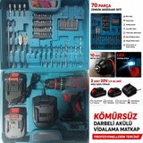Catpower 1050 Kömürsüz Darbeli Şarjlı Matkap Vidalama 20V 2.0Ah 55 Nm Brushless Çift Akülü 70 Parça Set