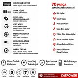 Catpower 1050 Kömürsüz Darbeli Şarjlı Matkap Vidalama 20V 2.0Ah 55 Nm Brushless Çift Akülü 70 Parça Set