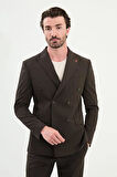 Mcr Düz Slim Fit Geniş Yaka Kruvaze Erkek Takım Elbise Kahve - 45392.25Y