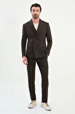 Mcr Düz Slim Fit Geniş Yaka Kruvaze Erkek Takım Elbise Kahve - 45392.25Y