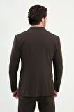 Mcr Düz Slim Fit Geniş Yaka Kruvaze Erkek Takım Elbise Kahve - 45392.25Y