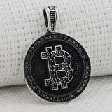 Bitcoin 925 Ayar Gümüş Deri İpli Kolye