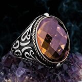 Zultanit Taşlı Desenli 925 Ayar Gümüş Erkek Yüzük