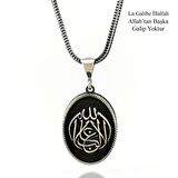 La Galibe İllallah Allah'tan Başka Galip Yoktur Yazılı Kalın Zincirli Gümüş Kolye