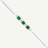 Pırlanta Tasarımlı Zümrüt Yeşili Taşlı Baget Gümüş Bileklik