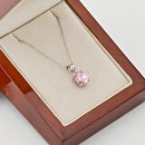 Oval Pembe Zirkon Taşlı Gümüş Bayan Kolye