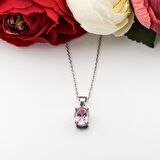 Oval Pembe Zirkon Taşlı Gümüş Bayan Kolye
