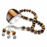 925 Ayar Gümüş Kaplan Gözü Taşlı Yüzük Ve Tesbih Kombinimiz