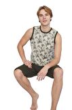 Kly Erkek Oliv Dip Kol Şortlu Pijama Takımı 2055