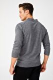 Desen Triko Erkek Basic Polo Yaka İnce Triko Kazak 02421601 Füme