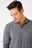 Desen Triko Erkek Basic Polo Yaka İnce Triko Kazak 02421601 Füme