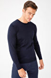 Desen Triko Erkek Basic Sıfır Yaka İnce Triko Kazak 02421603 Koyu Lacivert