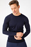 Desen Triko Erkek Basic Sıfır Yaka İnce Triko Kazak 02421603 Koyu Lacivert