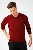 Desen Triko Erkek Basic V Yaka İnce Triko Kazak 02421602 Bordo