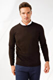 Desen Triko Erkek Basic Sıfır Yaka İnce Triko Kazak 02421603 Koyu Kahve