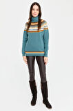 Desen Triko Kadın Tam Balıkçı Yaka Yün Kazak 22087 M. Yeşili