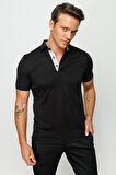 Desen Triko Erkek Polo Yaka T-Shirt 23301 Siyah