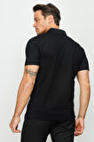 Desen Triko Erkek Polo Yaka Düğmeli Cepli T-Shirt 23201 Siyah