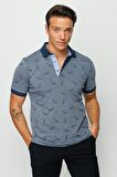 Desen Triko Erkek Polo Yaka Tüy Desenli T-Shirt 23825 Füme