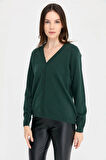 Desen Triko Kadın V Yaka Yün Hırka 21021 Yeşil