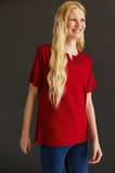 Desen Triko Kadın Açma Yaka Dantel Çiçek İşlemeli Penye T-Shirt 24751 Bordo