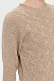 Desen Triko Kadın Sıfır Yaka Dikişsiz Önü Saç Örgülü Yün Kazak 24214 K. Bej