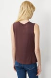 Desen Triko Kadın Sıfır Yaka Flamlı Kumaş Basic Askılı T-Shirt 24086 Kahverengi
