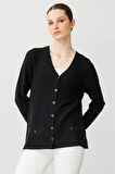 25244 DESEN TRİKO LİNXLİ SAHTE CEPLİ DÜĞMELİ V YAKA KADIN CEKET