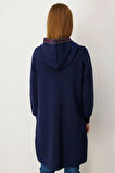 Desen Triko Kadın Kapüşonlu Önü Keçe Yün Kaban 25019 Y.A. Lacivert