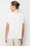 Desen Triko Kadın Sıfır Yaka Su Yolu Taşlı Düşük Kollu Penye T-Shirt 26833 Beyaz