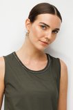 Desen Triko Kadın Sıfır Yaka Yaka Kenarı Zincirli Askılı Penye T-Shirt 26708 Haki