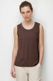Desen Triko Kadın Sıfır Yaka Yaka Kenarı Zincirli Askılı Penye T-Shirt 26708 Kahverengi