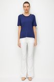Desen Triko Kadın Sıfır Yaka Yakası Çift Şeritli Taşlı Penye T-Shirt 26840 Lacivert