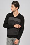 Desen Triko Erkek Desenli V Yaka Yün Kazak 0249640 Siyah